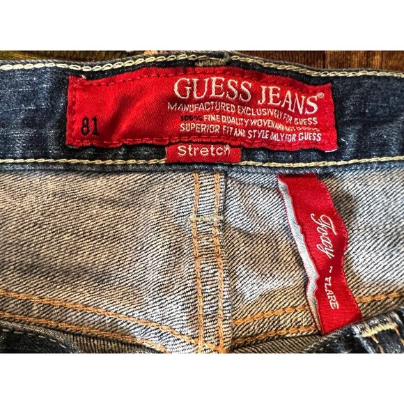 Vtg Y2K GUESS Women’s 30 Foxy Flare Low Rise Dark Distressed Blue Jeans Fairy - Picture 6 of 8